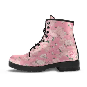 Combat Boots - Lovely Flowers #102 Pink | Vegan Leather Lace Up, Birthday Gifts, Gift Idea, Women's Custom Shoes, Aesthetic Cute Kawaii