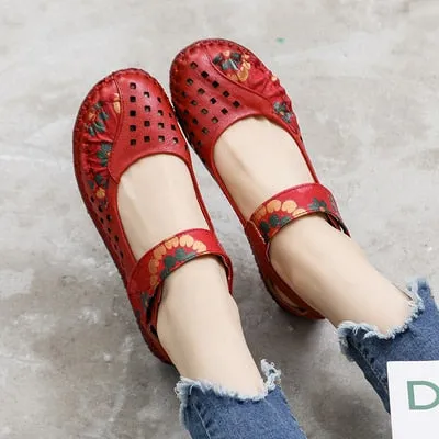 Flower Design Round Toe Soft Bottom Flat Shoes